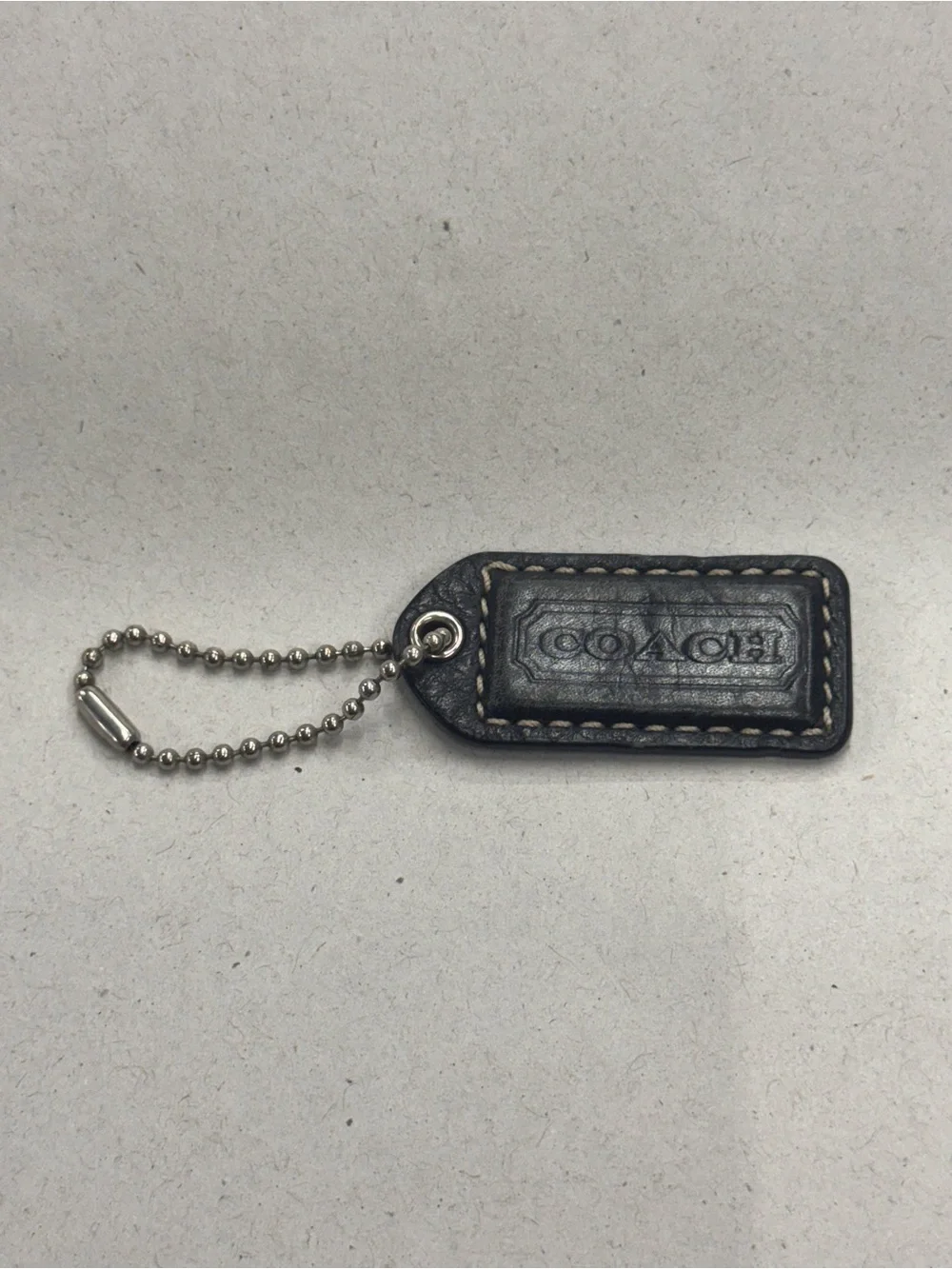 Y2K Coach 2” Black Leather Hang Tag with Silver Ball Chain